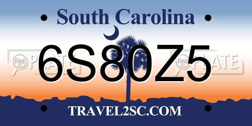 6S80Z5 South Carolina License Plate