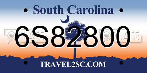 6S82800 South Carolina License Plate