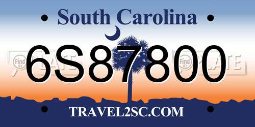6S87800 South Carolina License Plate