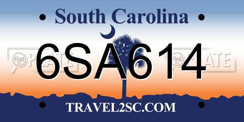 6SA614 South Carolina License Plate