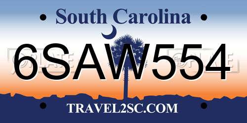 6SAW554 South Carolina License Plate