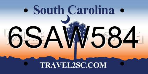 6SAW584 South Carolina License Plate