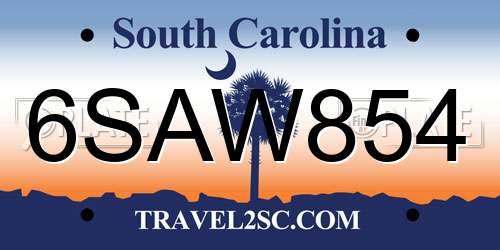 6SAW854 South Carolina License Plate