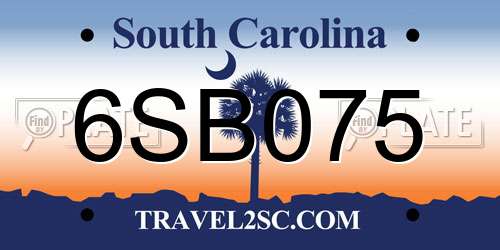 6SB075 South Carolina License Plate