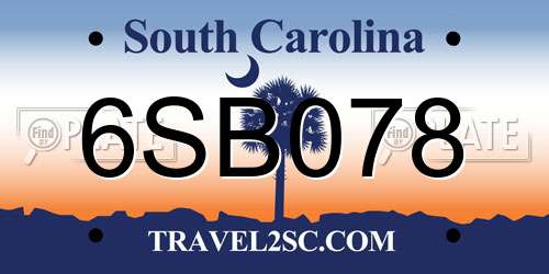 6SB078 South Carolina License Plate