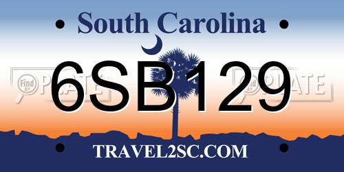 6SB129 South Carolina License Plate