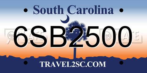 6SB2500 South Carolina License Plate