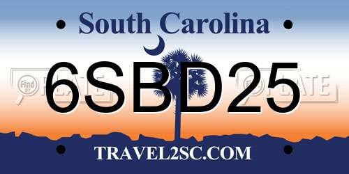 6SBD25 South Carolina License Plate