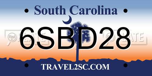 6SBD28 South Carolina License Plate