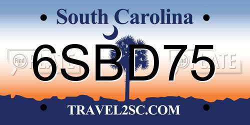 6SBD75 South Carolina License Plate