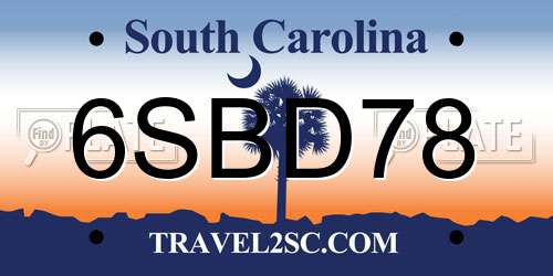 6SBD78 South Carolina License Plate