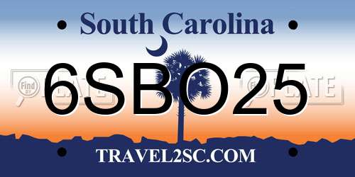 6SBO25 South Carolina License Plate