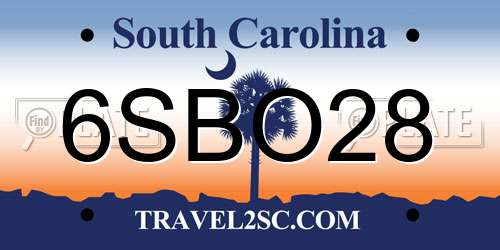 6SBO28 South Carolina License Plate