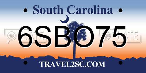 6SBO75 South Carolina License Plate