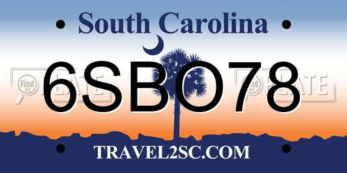 6SBO78 South Carolina License Plate