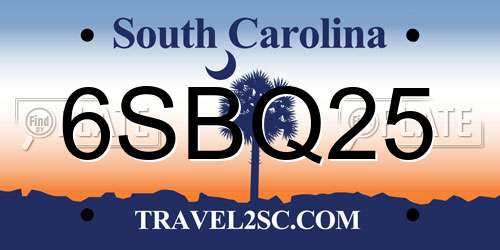 6SBQ25 South Carolina License Plate