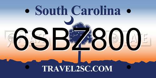 6SBZ800 South Carolina License Plate