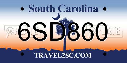 6SD860 South Carolina License Plate