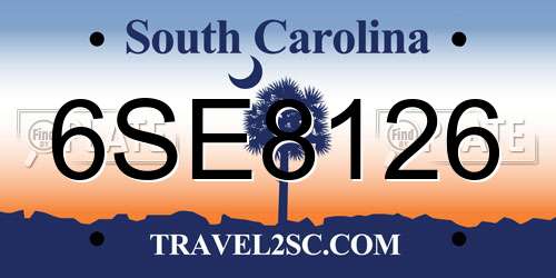 6SE8126 South Carolina License Plate