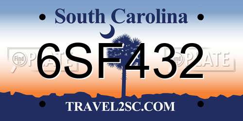 6SF432 South Carolina License Plate