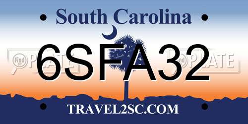 6SFA32 South Carolina License Plate