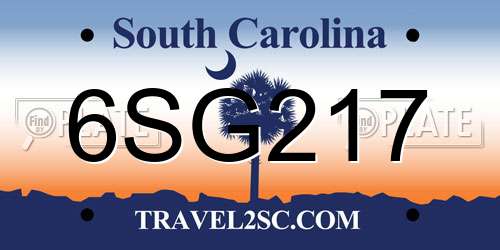 6SG217 South Carolina License Plate