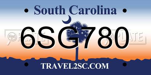 6SG780 South Carolina License Plate