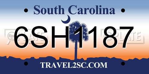 6SH1187 South Carolina License Plate