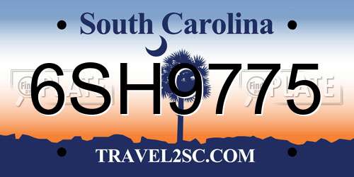6SH9775 South Carolina License Plate