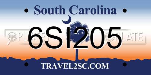 6SI205 South Carolina License Plate