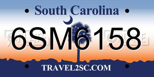 6SM6158 South Carolina License Plate