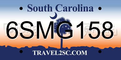 6SMG158 South Carolina License Plate