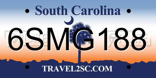 6SMG188 South Carolina License Plate