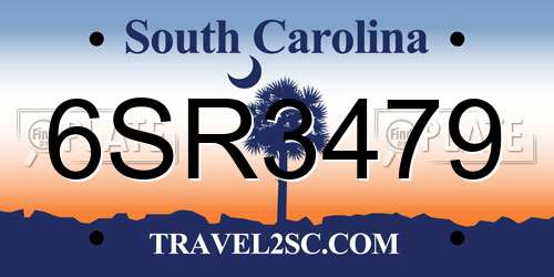 6SR3479 South Carolina License Plate
