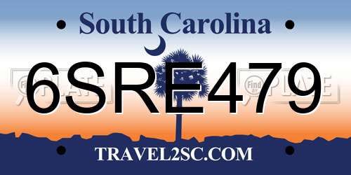 6SRE479 South Carolina License Plate