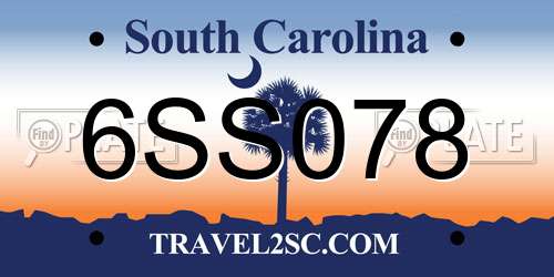 6SS078 South Carolina License Plate