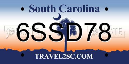 6SSD78 South Carolina License Plate