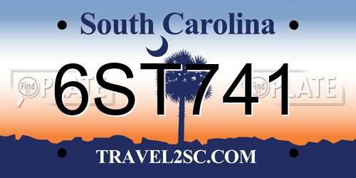 6ST741 South Carolina License Plate