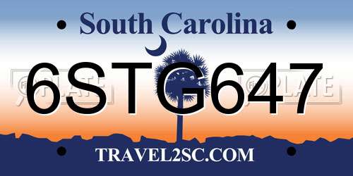 6STG647 South Carolina License Plate