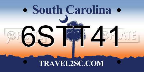 6STT41 South Carolina License Plate