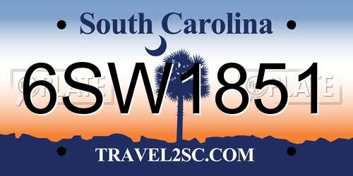 6SW1851 South Carolina License Plate