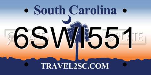 6SWI551 South Carolina License Plate