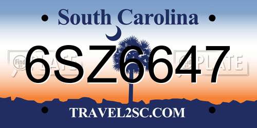 6SZ6647 South Carolina License Plate