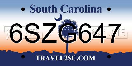 6SZG647 South Carolina License Plate