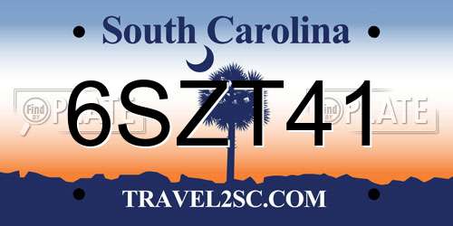 6SZT41 South Carolina License Plate