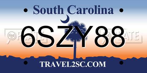 6SZY88 South Carolina License Plate