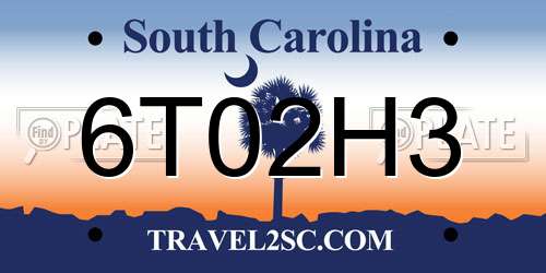 6T02H3 South Carolina License Plate