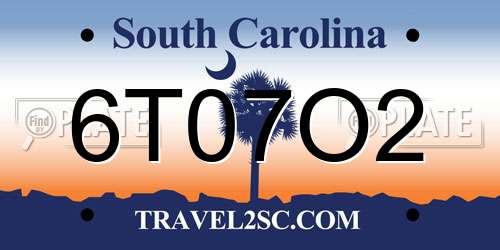 6T07O2 South Carolina License Plate
