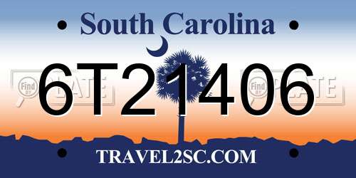 6T21406 South Carolina License Plate