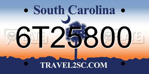 6T25800 South Carolina License Plate